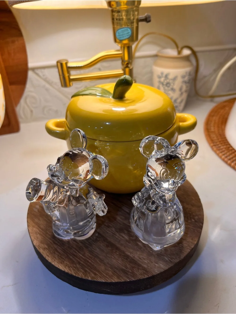 Vintage Lenox Crystal Mickey and Minnie Mouse salt&pepper shakers 4”